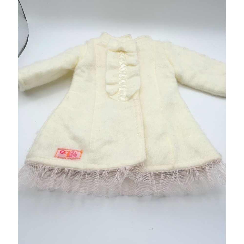 Our Generation Battat Doll Coat Cream Felt Ruffle Pink Tulle Trim 18 Inch Doll